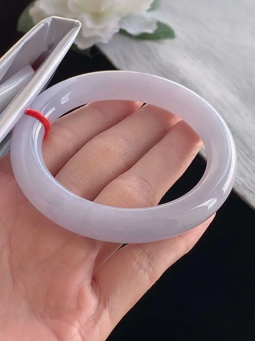 a货翡翠老坑冰种紫罗兰圆条手镯55-56圈口  尺寸55.2×10.3mm 1121