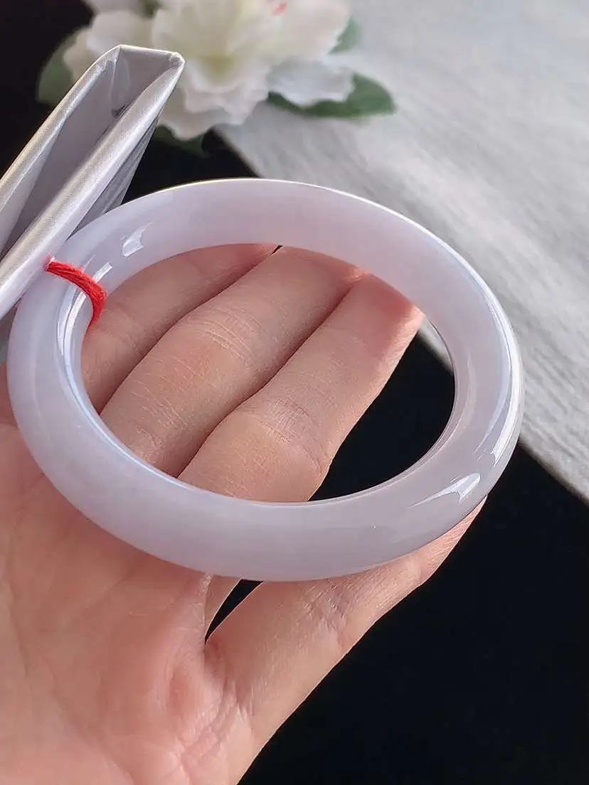 a货翡翠老坑冰种紫罗兰圆条手镯55-56圈口  尺寸55.2×10.3mm 1121