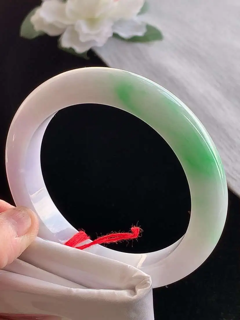 a货翡翠老坑冰种春带彩紫罗兰飘绿厚装正装正圈手镯61-62大圈口 尺寸61.5×12.5×10mm 