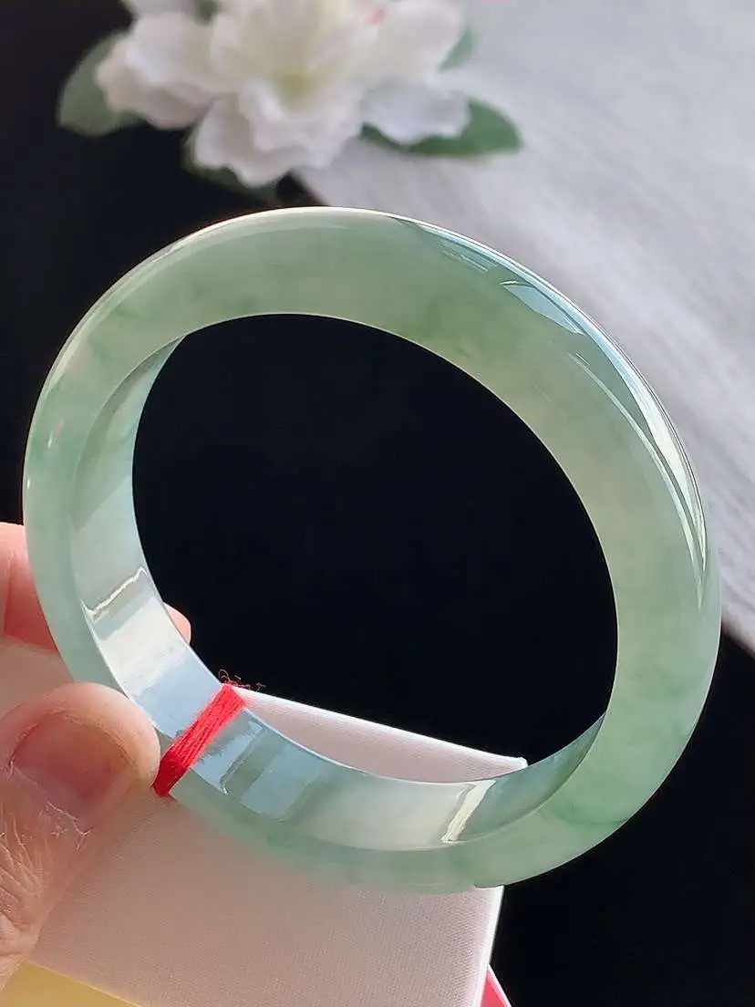 a货翡翠老坑冰种飘花正装正圈手镯57-58圈口  尺寸57.8×14.5×8mm 1121