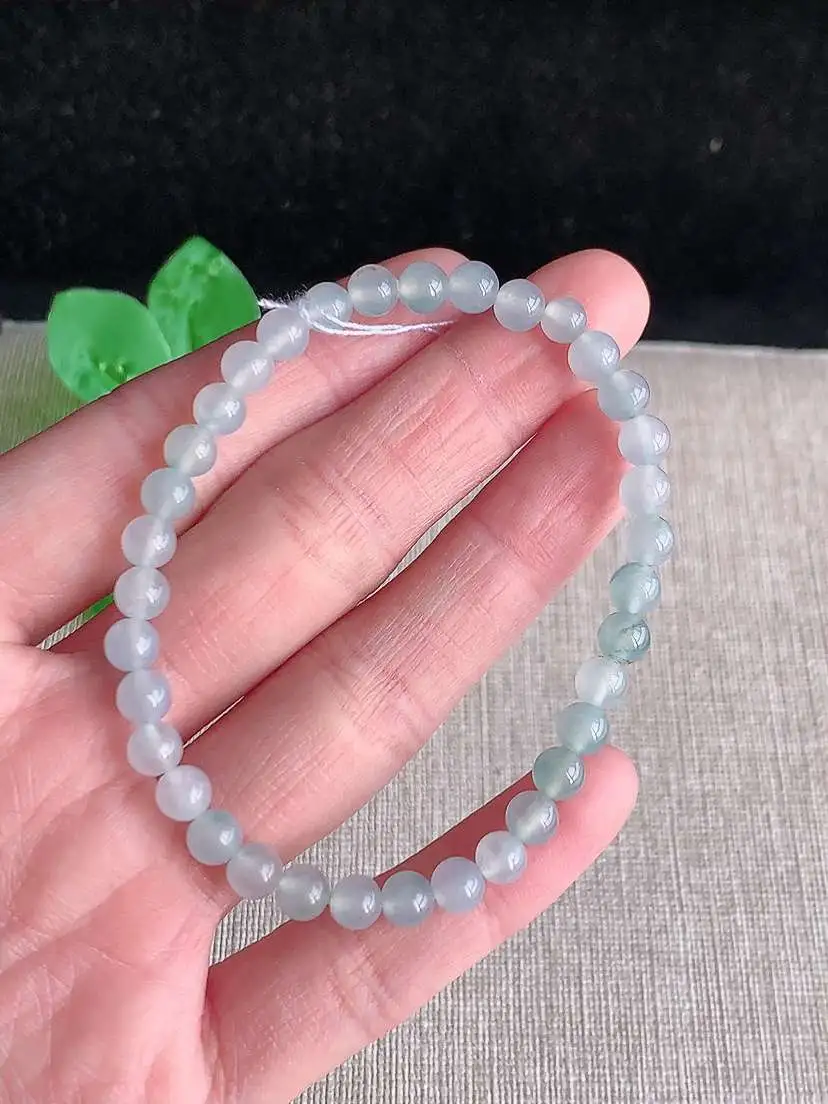 a货翡翠老坑冰种飘花圆珠佛珠手串35颗 尺寸5mm 重量8.88g 1121