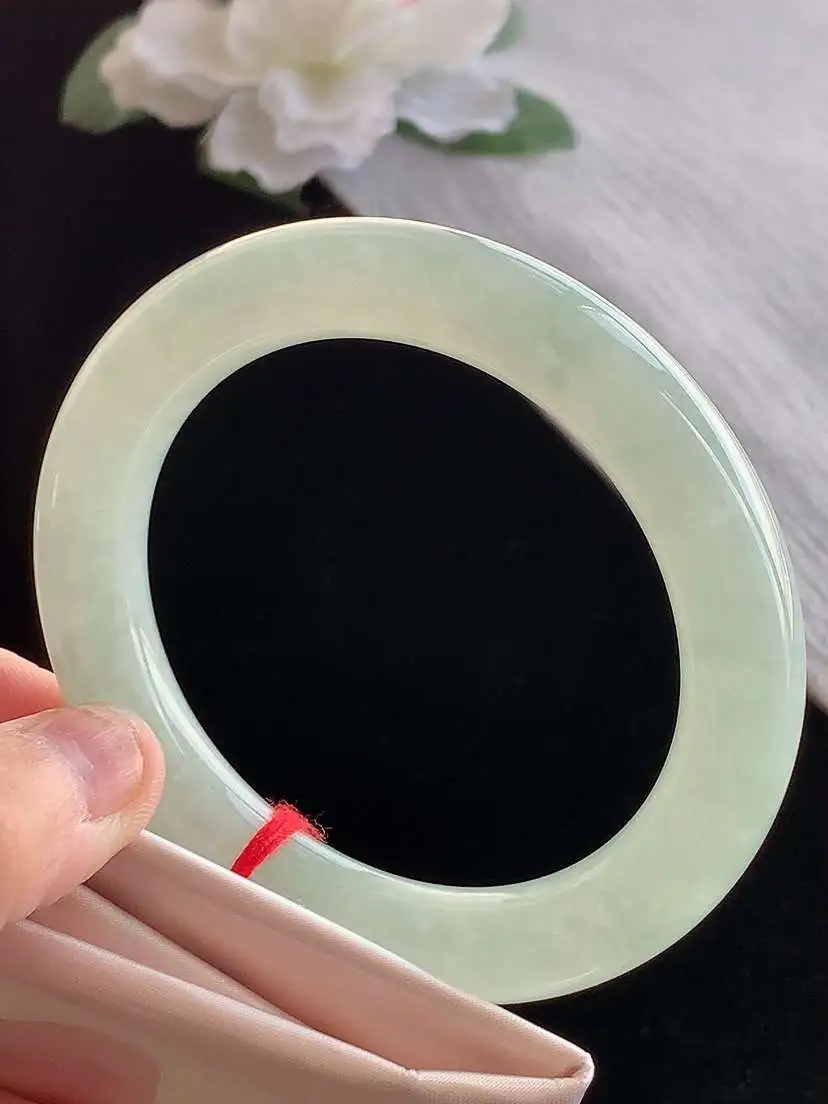 a货翡翠老坑冰种甜绿晴绿圆条手镯57-58圈口  尺寸57.3×11mm 1121