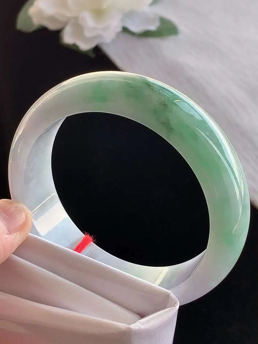 a货翡翠老坑冰种春带彩紫罗兰飘绿轮胎边宽边正装正圈手镯57-58圈口  尺寸57.8×18×8.5m