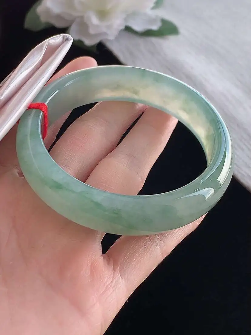 a货翡翠老坑冰种飘花正装正圈手镯57-58圈口  尺寸57.8×14.5×8mm 1121
