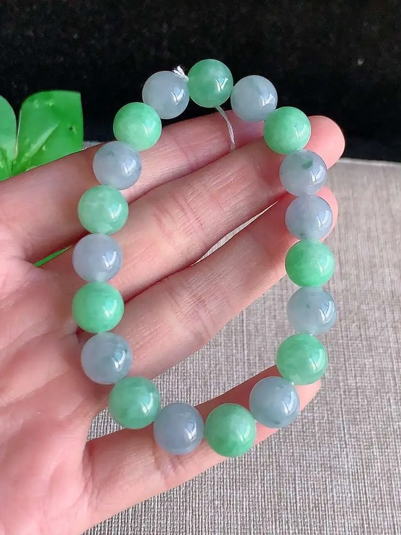 a货翡翠老坑冰种紫罗兰满绿圆珠佛珠手串19颗  尺寸9.7mm 重量33.50g 1121