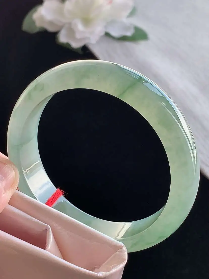 a货翡翠老坑冰种飘花正装正圈手镯57-58圈口  尺寸57.8×14.5×8mm 1121