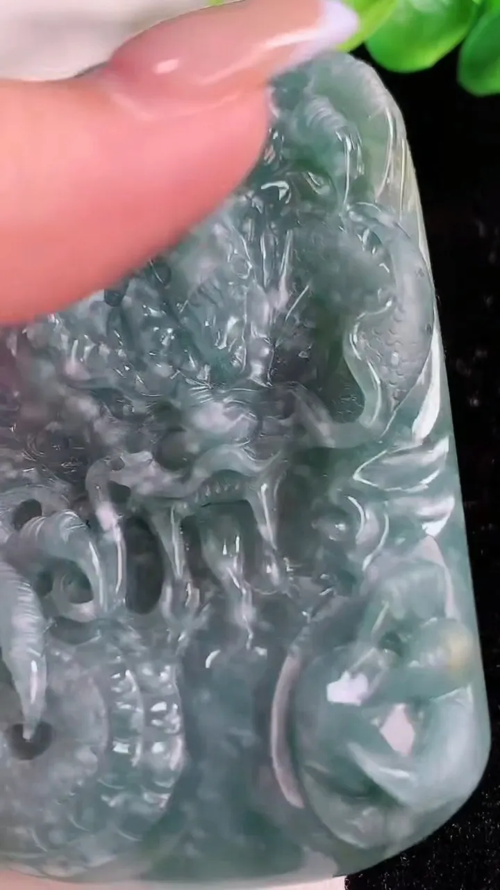 天然A货翡翠双彩龙牌吊坠，尺寸79-51-9.8，重:77.75g
11月22日