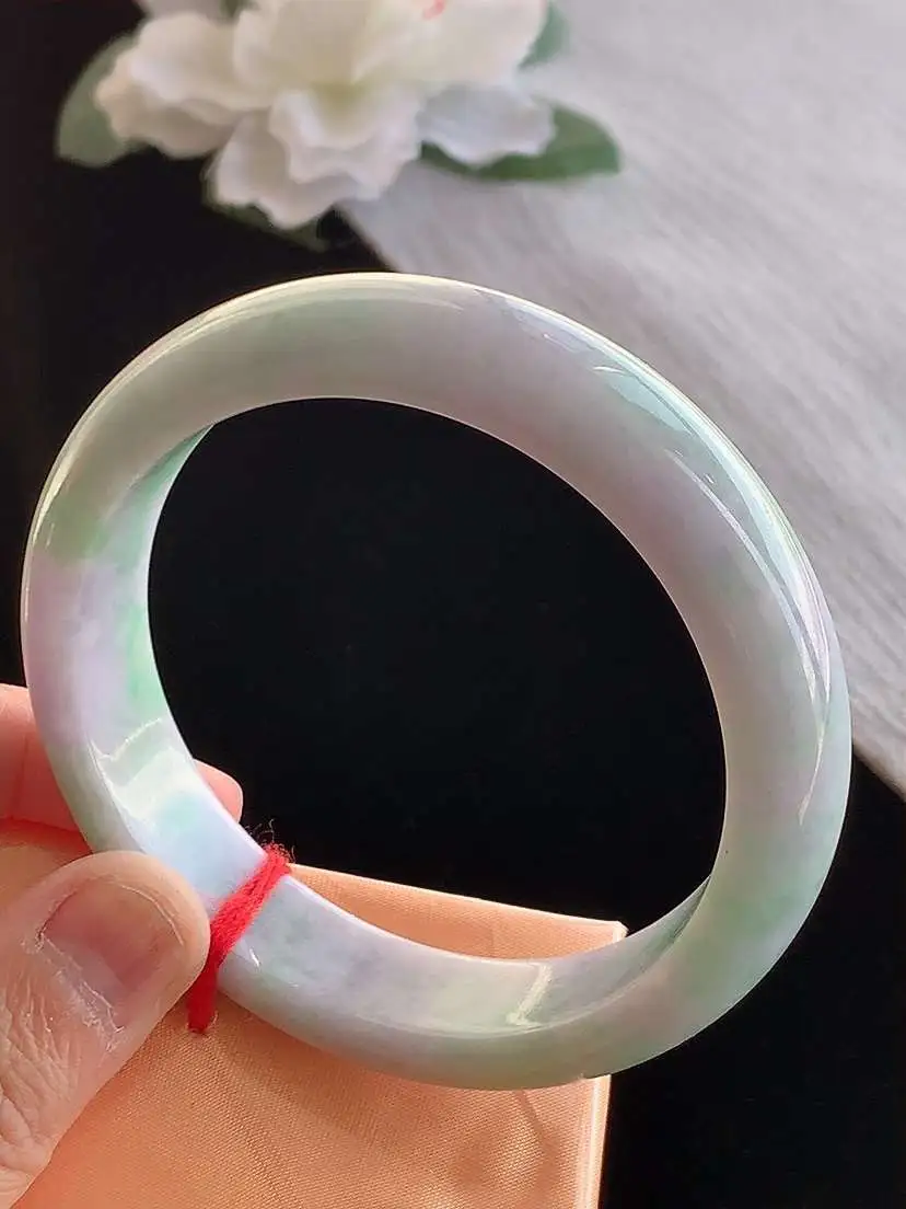 a货翡翠老坑冰润春带彩紫罗兰飘绿正装正圈手镯59-60大圈口  尺寸59.3×15×8mm 1121