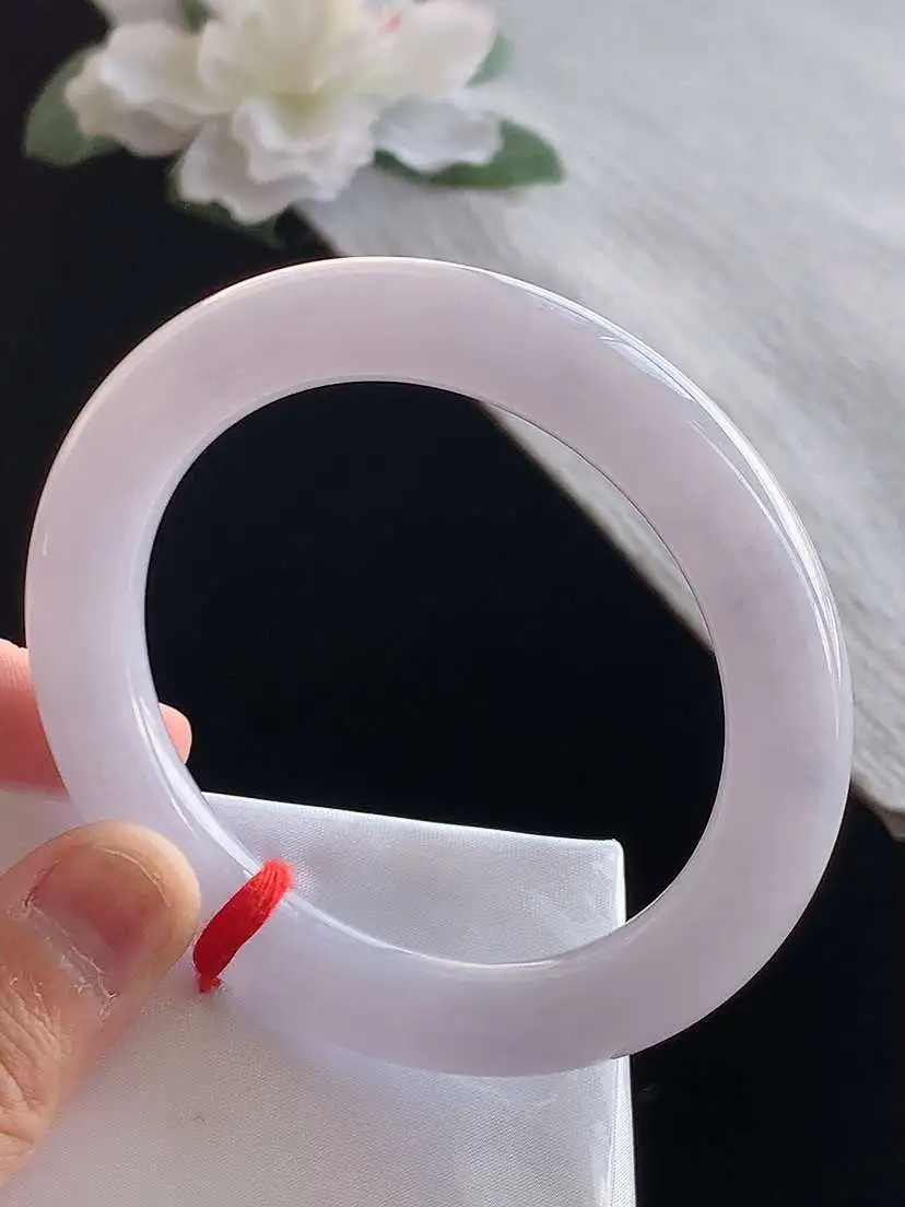 a货翡翠老坑冰种紫罗兰圆条手镯55-56圈口  尺寸55.2×10.3mm 1121