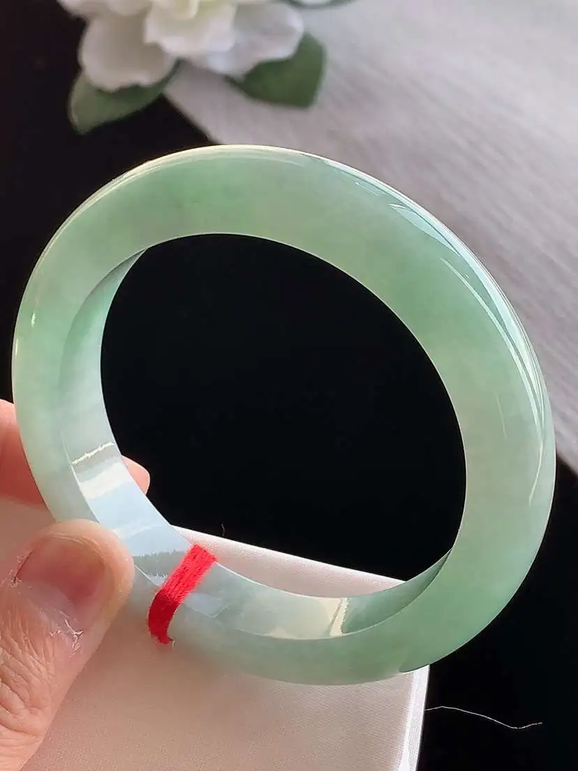 a货翡翠老坑冰种飘绿晴绿厚装正装正圈手镯56-57圈口 尺寸56.5×12.7×9.5mm 1122