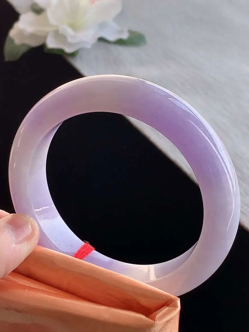 a货翡翠老坑冰种紫罗兰正装正圈手镯56-57圈口  尺寸56.7×14×9.3mm 1123