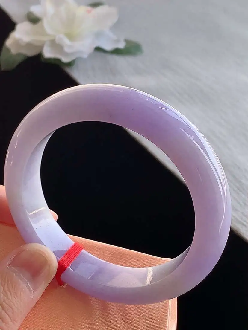 a货翡翠老坑冰种紫罗兰正装正圈手镯56-57圈口  尺寸56.7×14×9.3mm 1123