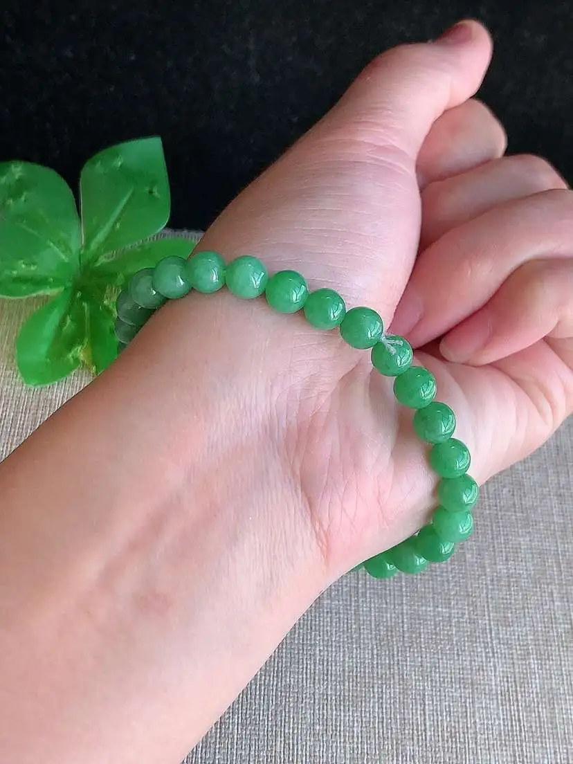 a货翡翠老坑冰种满绿圆珠佛珠手串27颗  尺寸6.3mm 重量15.10g 1123