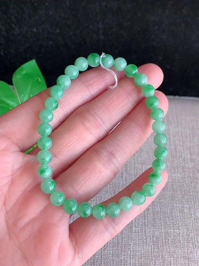 a货翡翠老坑冰种飘绿圆珠佛珠手串32颗  尺寸5.5mm 重量11.42g 1123