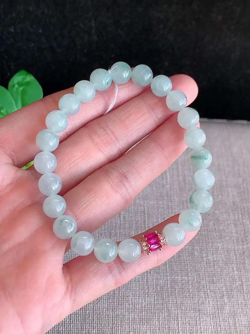 a货翡翠老坑冰种飘花圆珠佛珠手串23颗  尺寸7.6mm 重量19.88g 1123