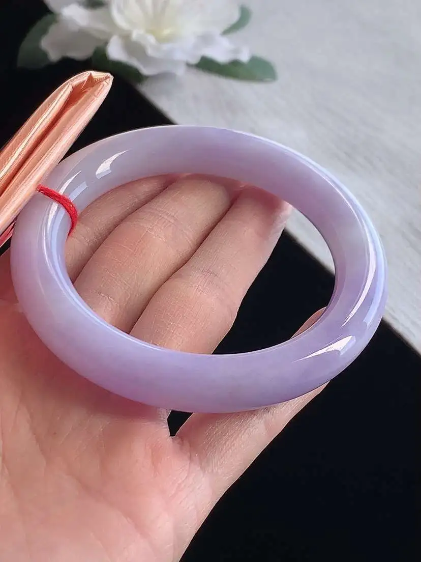 a货翡翠老坑冰种紫罗兰圆条手镯56-57圈口  尺寸56.7×10.8mm 1123