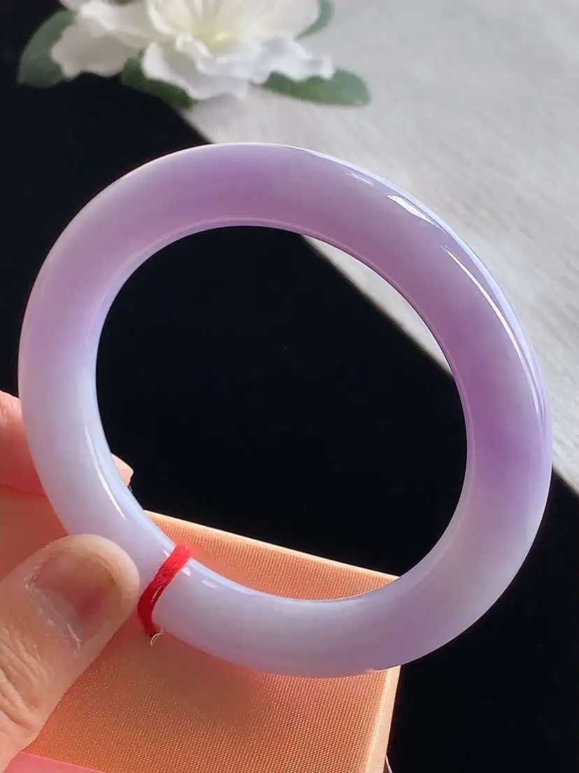 a货翡翠老坑冰种紫罗兰圆条手镯56-57圈口  尺寸56.7×10.8mm 1123