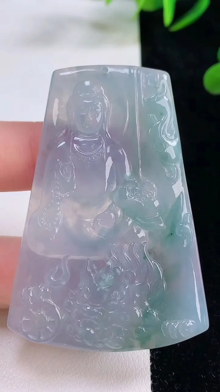 天然A货翡翠种紫罗兰飘花文殊菩萨吊坠，尺寸61-42.3-5.3，重量:30.97g
11月24日