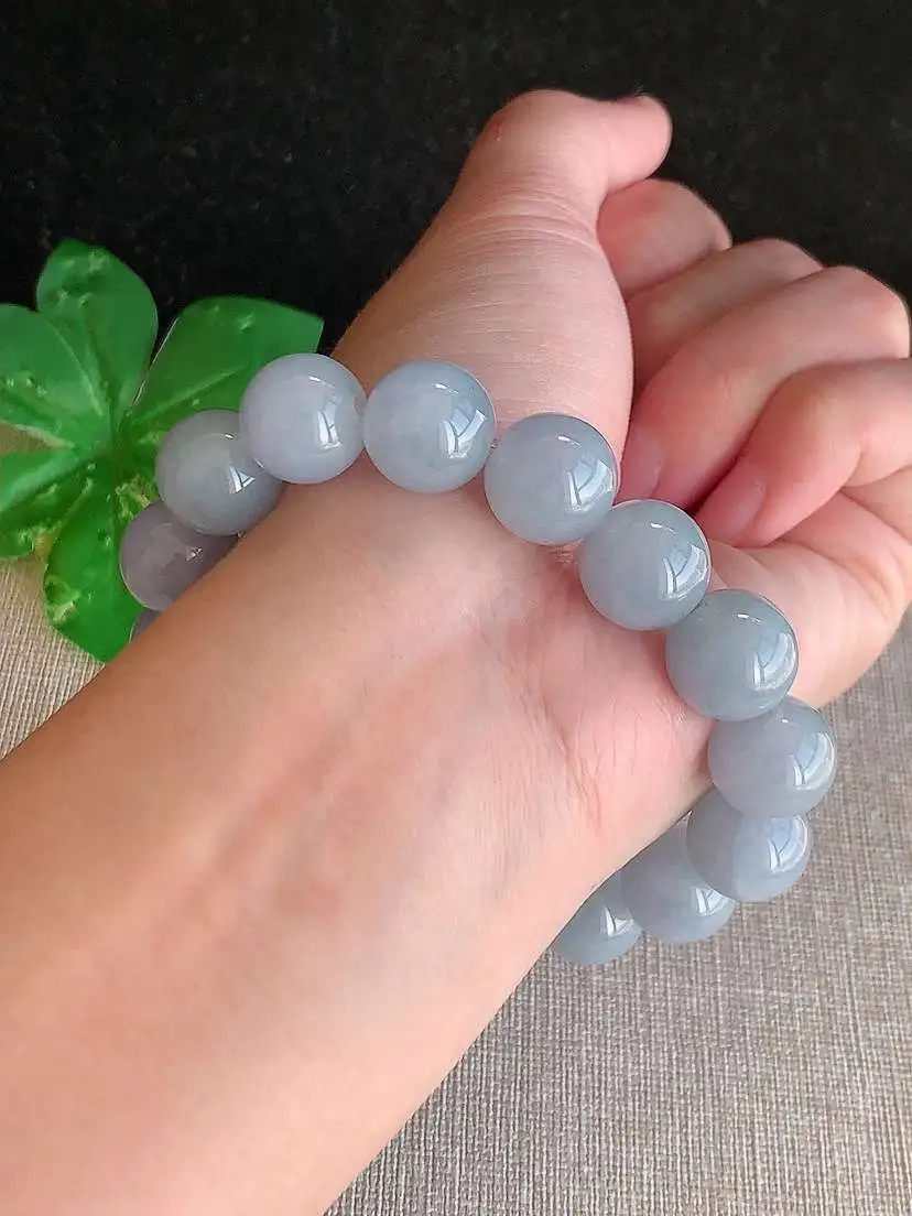 a货翡翠老坑冰种紫罗兰圆珠佛珠手串16颗  尺寸12.8mm 重量61.12g 1123