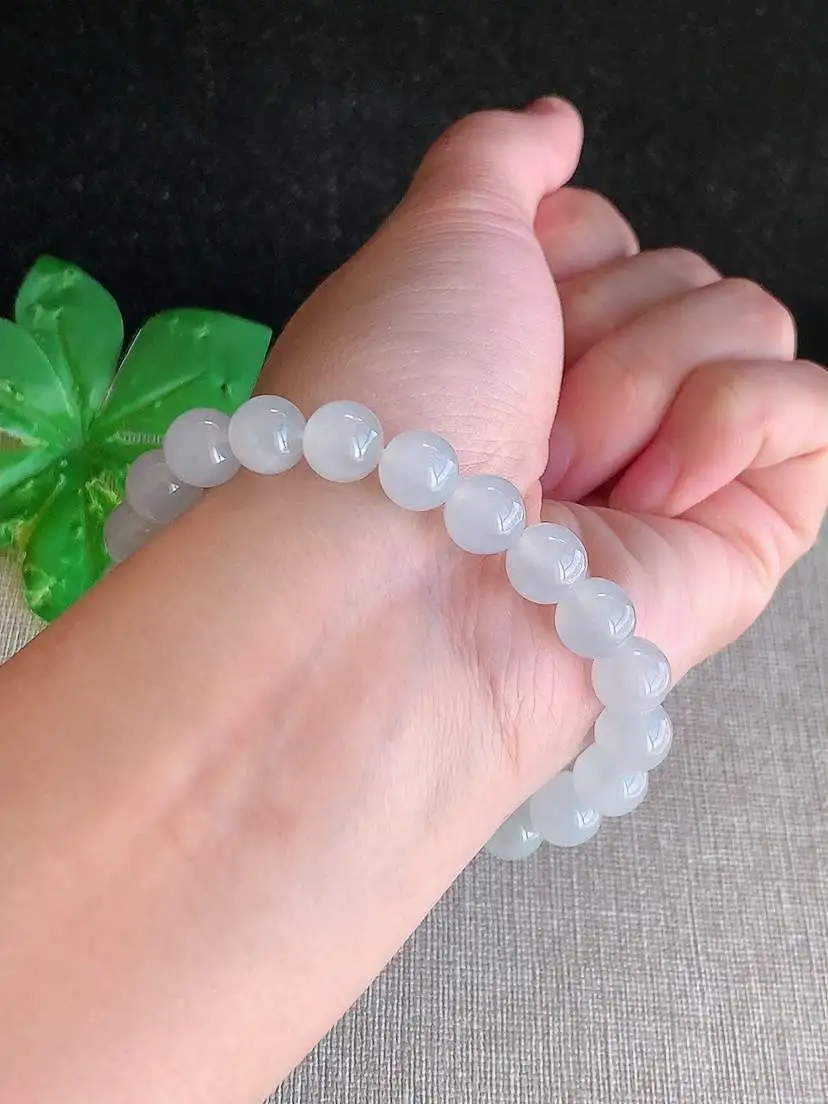a货翡翠老坑冰种白月光圆珠佛珠手串21颗  尺寸8.8mm 重量25.00g 1123