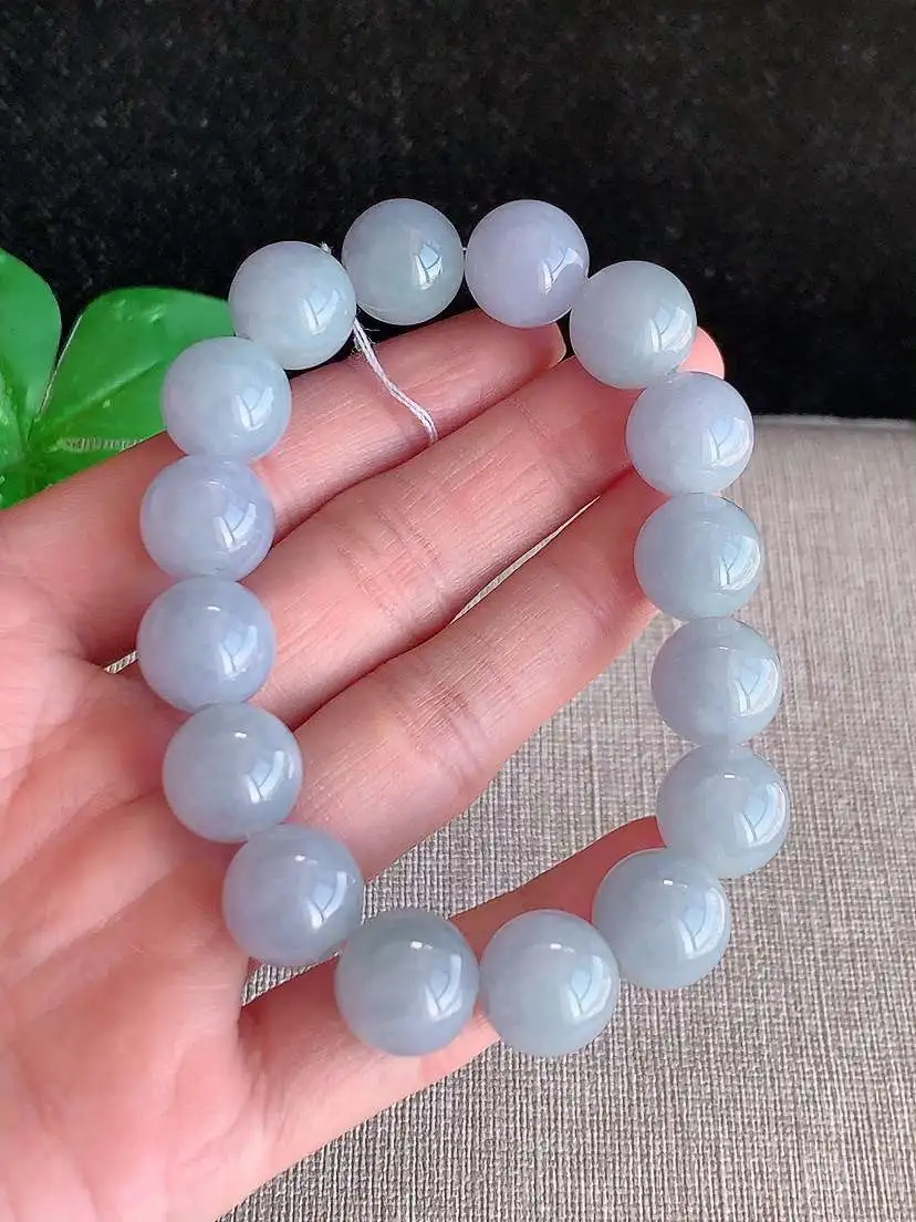 a货翡翠老坑冰种紫罗兰圆珠佛珠手串16颗  尺寸12.8mm 重量61.12g 1123