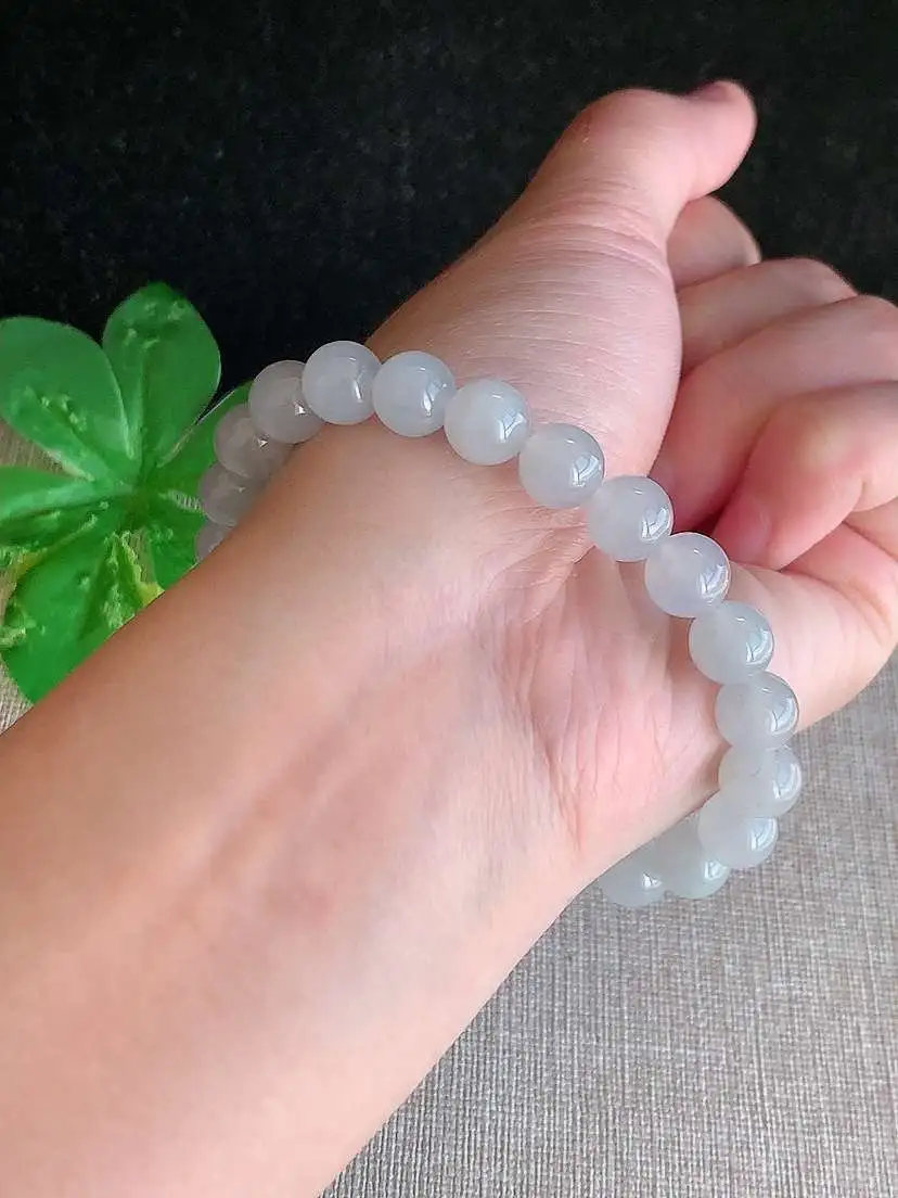 a货翡翠老坑冰种白月光圆珠佛珠手串23颗  尺寸8.3mm 重量24.35g 1123