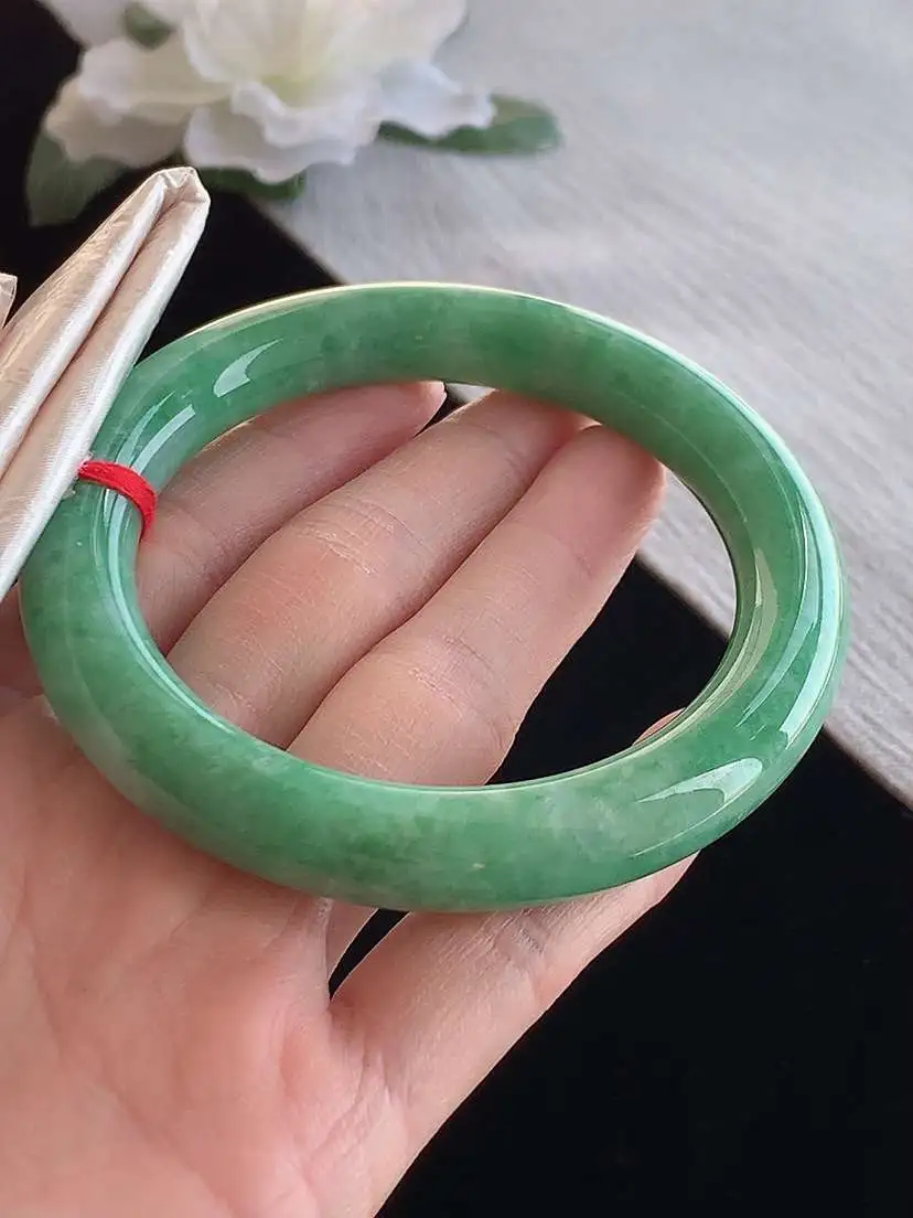 a货翡翠老坑冰种满绿圆条手镯58-59圈口 尺寸58.8×10.8mm 1123