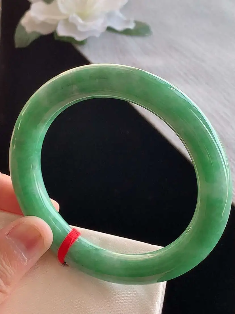 a货翡翠老坑冰种满绿圆条手镯58-59圈口 尺寸58.8×10.8mm 1123