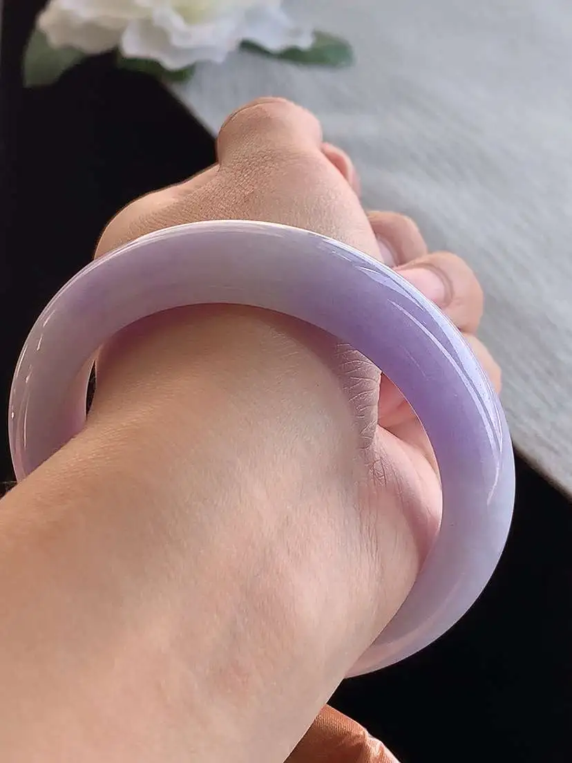 a货翡翠老坑冰种紫罗兰正装正圈手镯56-57圈口  尺寸56.7×14×9.3mm 1123