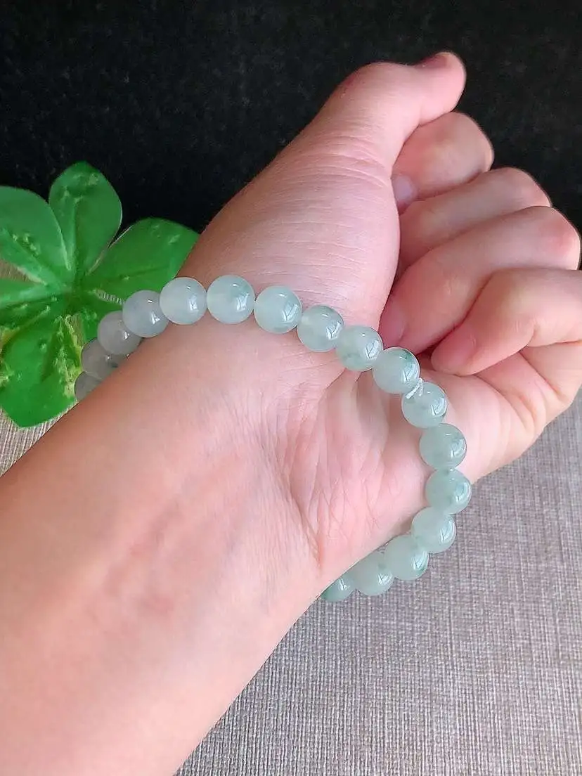 a货翡翠老坑冰种飘花圆珠佛珠手串23颗  尺寸7.6mm 重量19.88g 1123