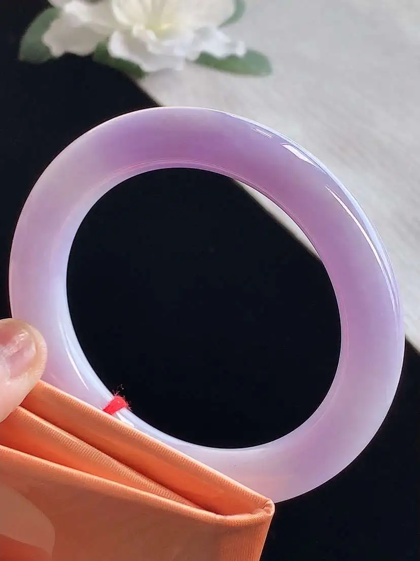 a货翡翠老坑冰种紫罗兰圆条手镯56-57圈口  尺寸56.7×10.8mm 1123