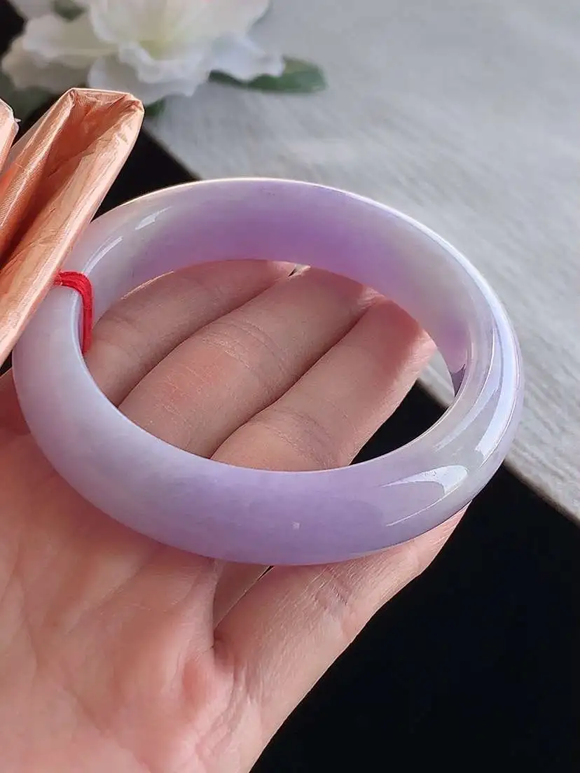a货翡翠老坑冰种紫罗兰正装正圈手镯56-57圈口  尺寸56.7×14×9.3mm 1123