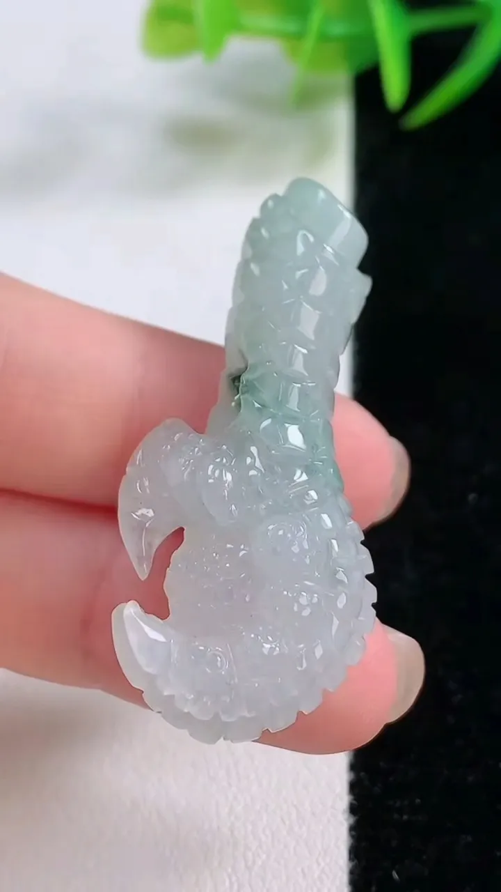 天然A货翡翠冰种飘花龙爪吊坠，尺寸44.5-18.3-12，重量:13.04g
11月25日