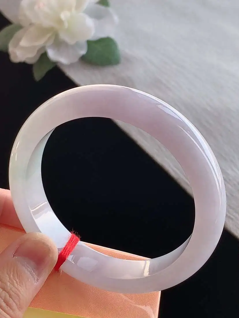 a货翡翠老坑冰种春带彩紫罗兰飘绿正装正圈手镯57-58圈口  尺寸57.5×12.8×8.2mm 1125