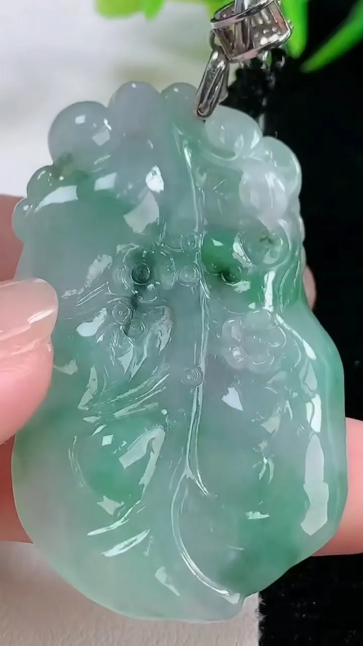 天然A货翡翠金枝玉叶 叶子吊坠，尺寸54-32.2-8.4，重量:32.45g
11月26日