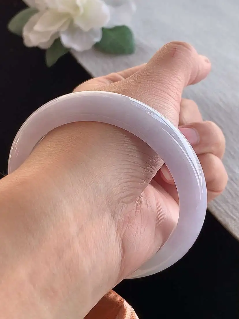 a货翡翠老坑冰种春带彩紫罗兰飘绿正装正圈手镯57-58圈口  尺寸57.5×12.8×8.2mm 1125