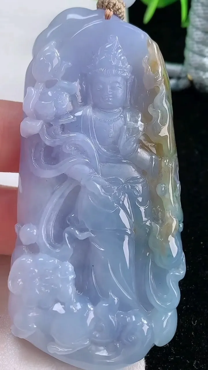 天然A货翡翠紫罗兰文殊菩萨吊坠，尺寸73.6-35.8-9.4，重量:65.65g
11月26日