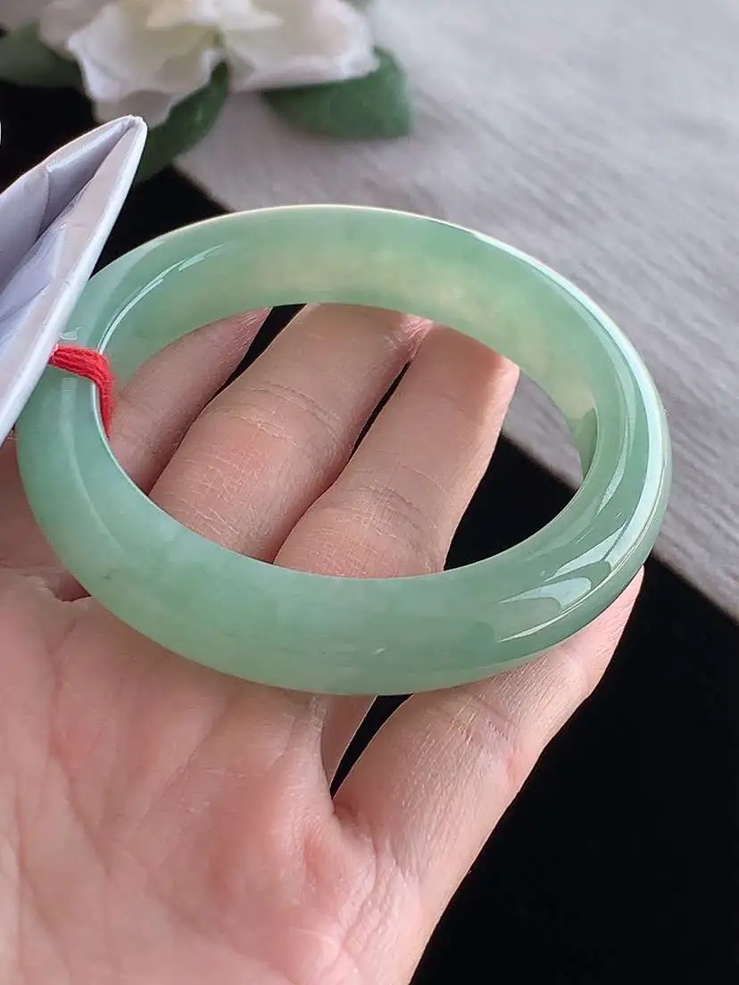 a货翡翠老坑冰种满绿正装正圈手镯54-55圈口  尺寸54.3×12×8.8mm 1125