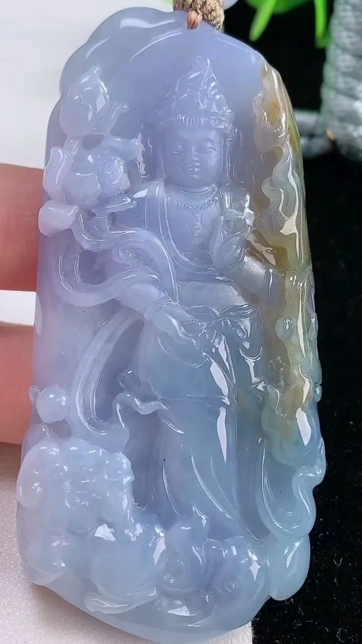 天然A货翡翠紫罗兰文殊菩萨吊坠，尺寸73.6-35.8-9.4，重量:65.65g
11月26日