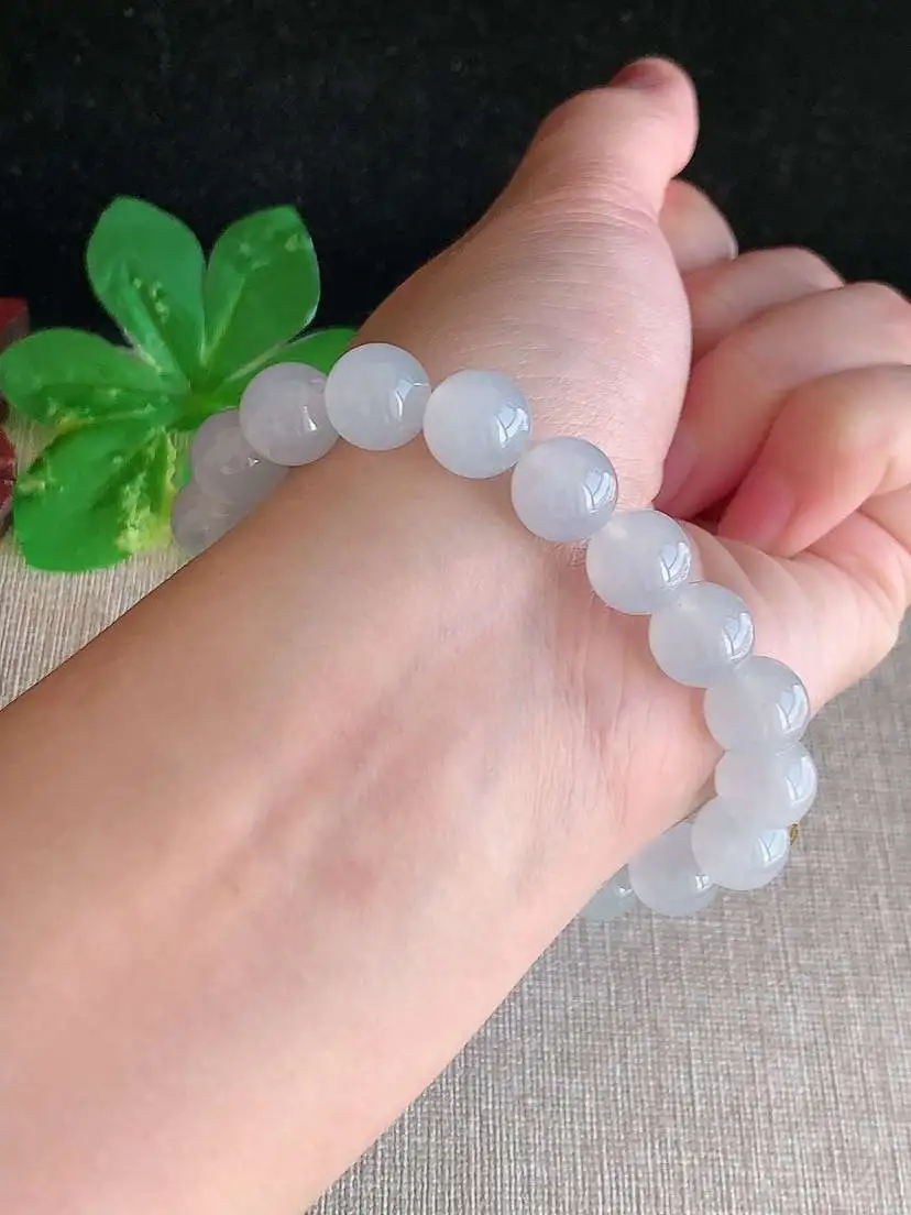 a货翡翠老坑冰种白月光圆珠佛珠手串19颗  尺寸10mm 重量33.46g 1126