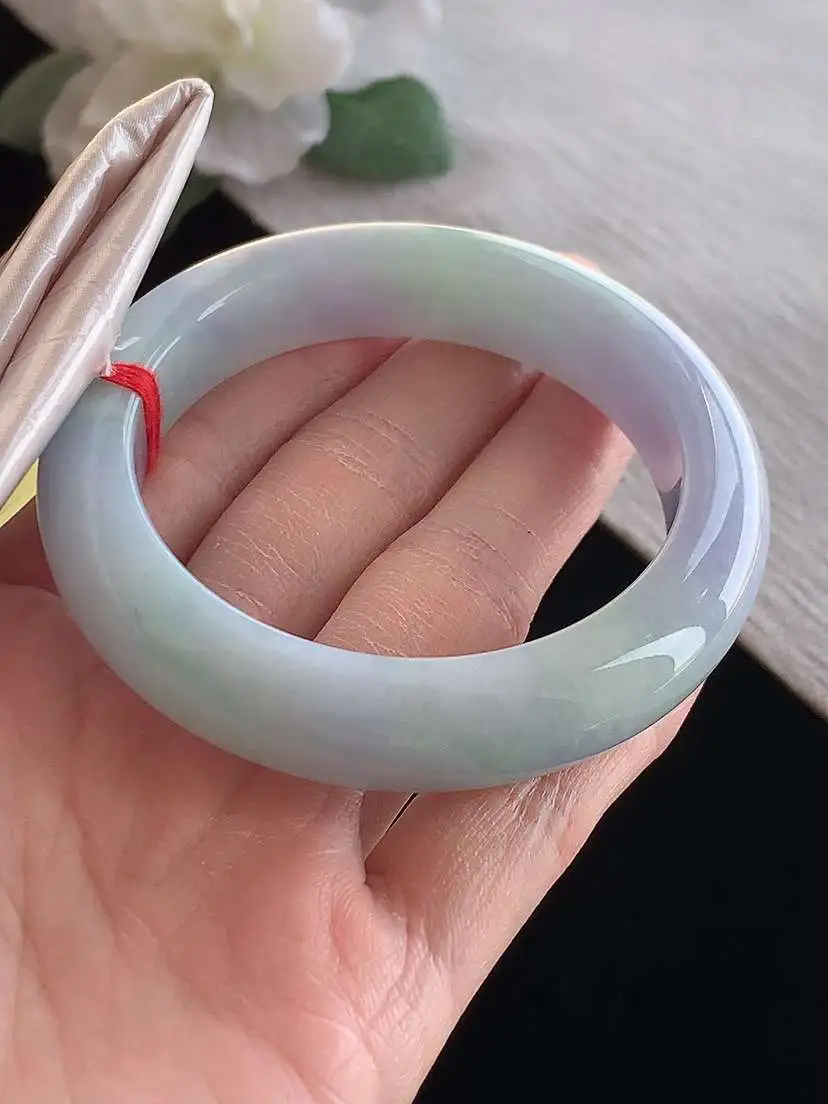 a货翡翠老坑冰种紫罗兰正装正圈手镯53-54圈口  尺寸53×12.5×9.3mm 1125