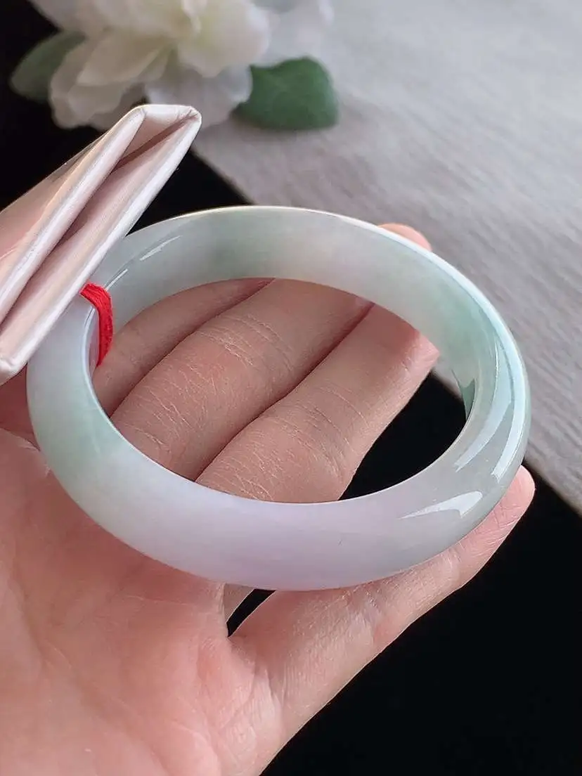 a货翡翠老坑冰种紫底飘花正装正圈手镯53-54圈口  尺寸53.6×11.3×8.3mm 1125