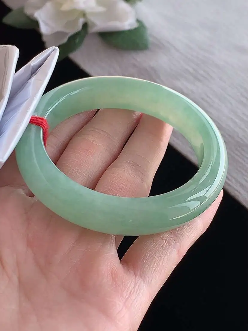 a货翡翠老坑冰种满绿正装正圈手镯54-55圈口  尺寸54.3×12×8.8mm 1125