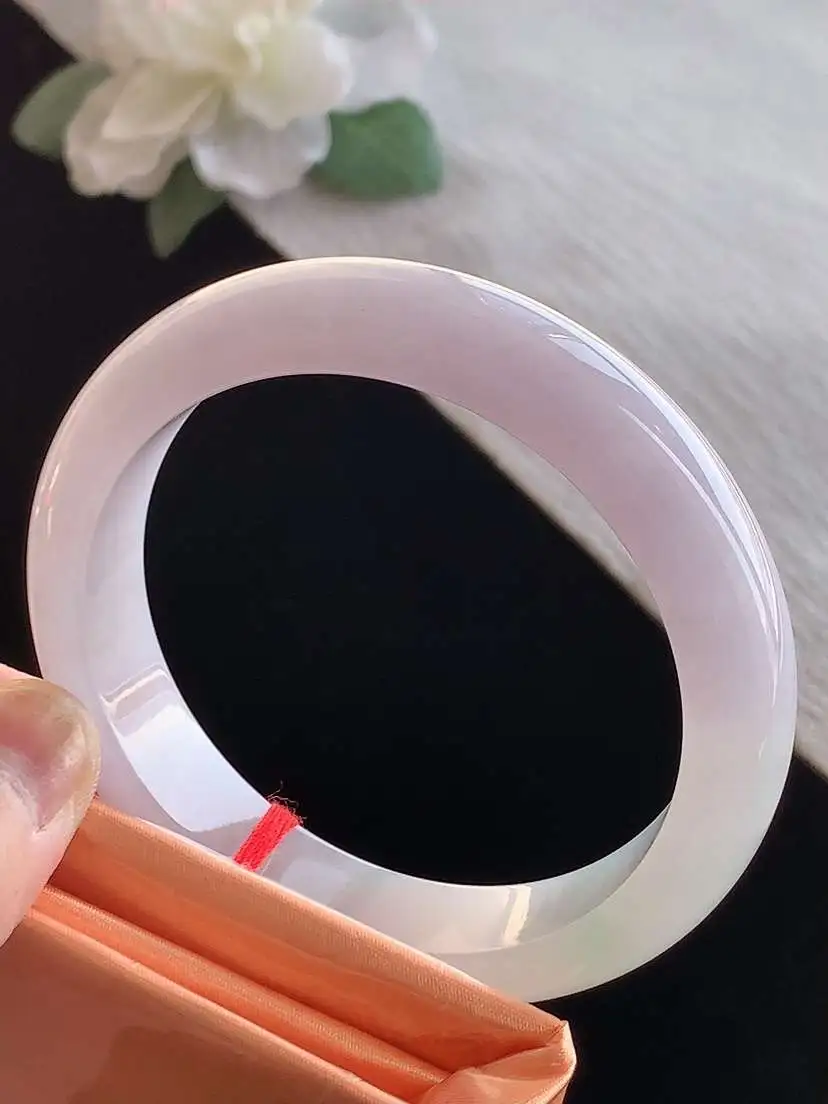 a货翡翠老坑冰种春带彩紫罗兰飘绿正装正圈手镯57-58圈口  尺寸57.5×12.8×8.2mm 1