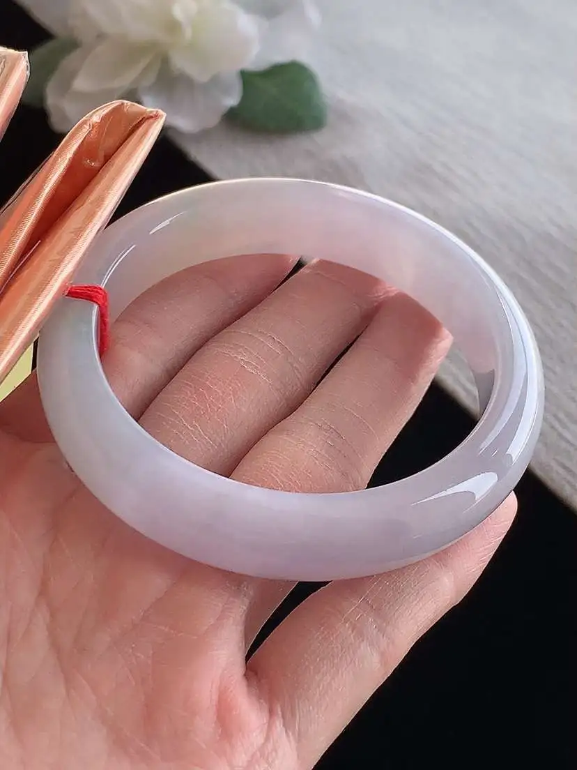 a货翡翠老坑冰种春带彩紫罗兰飘绿正装正圈手镯57-58圈口  尺寸57.5×12.8×8.2mm 1125