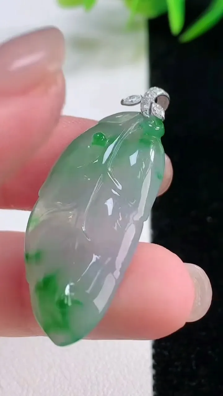 天然A货翡翠金枝玉叶 叶子吊坠，尺寸34-16.3-3.9，重量:4.82g
11月26日