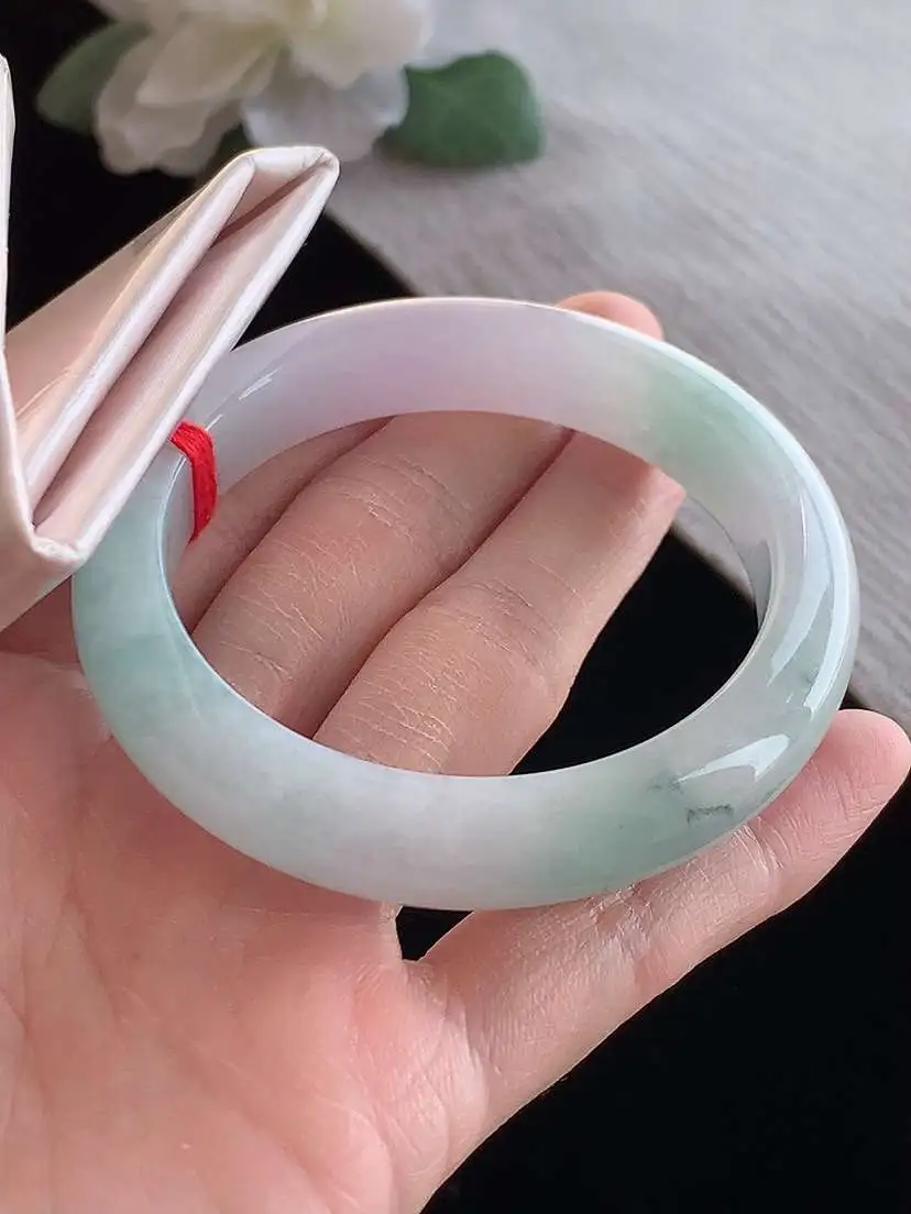 a货翡翠老坑冰种紫底飘花正装正圈手镯53-54圈口  尺寸53.6×11.3×8.3mm 1125