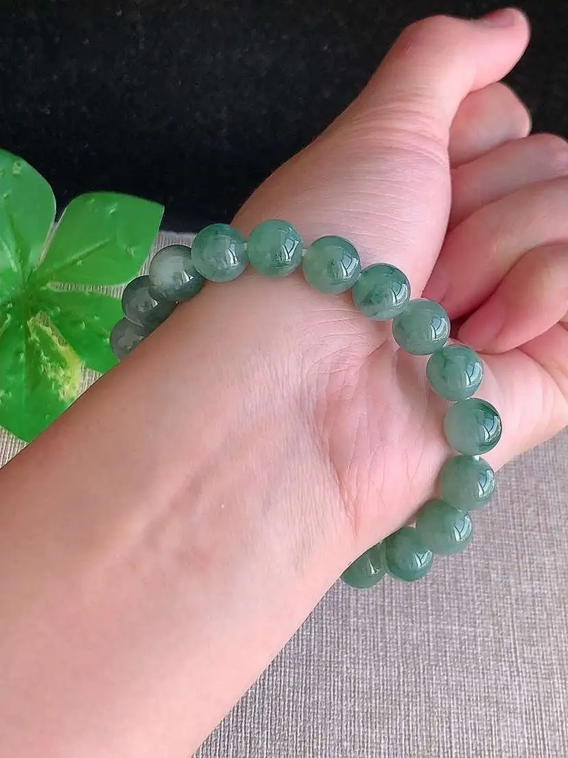 a货翡翠老坑冰种飘花圆珠佛珠手串20颗 尺寸9.2mm 重量29.00g 1126