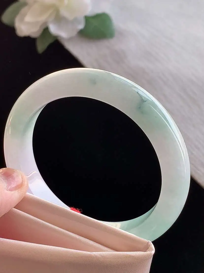 a货翡翠老坑冰种紫底飘花正装正圈手镯53-54圈口  尺寸53.6×11.3×8.3mm 1125