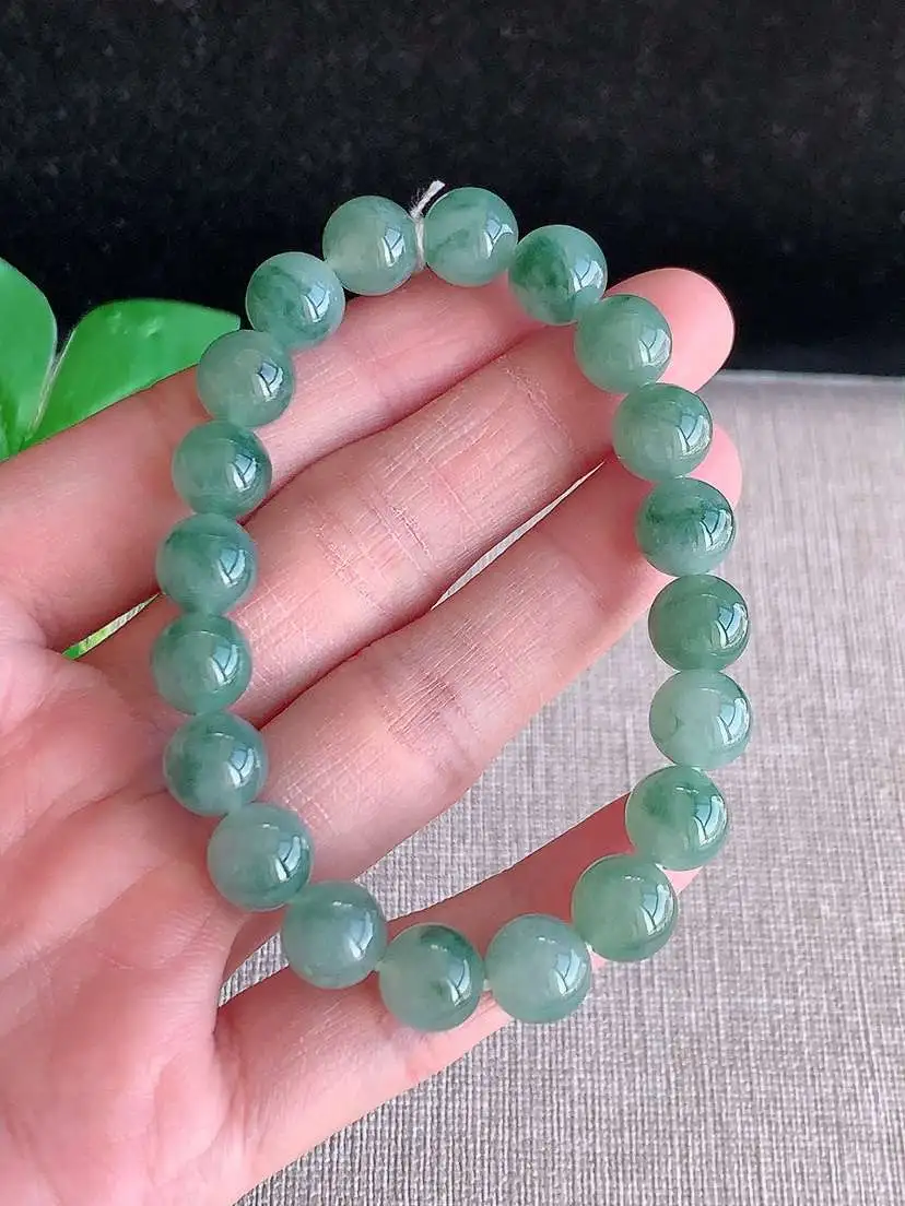 a货翡翠老坑冰种飘花圆珠佛珠手串20颗 尺寸9.2mm 重量29.00g 1126